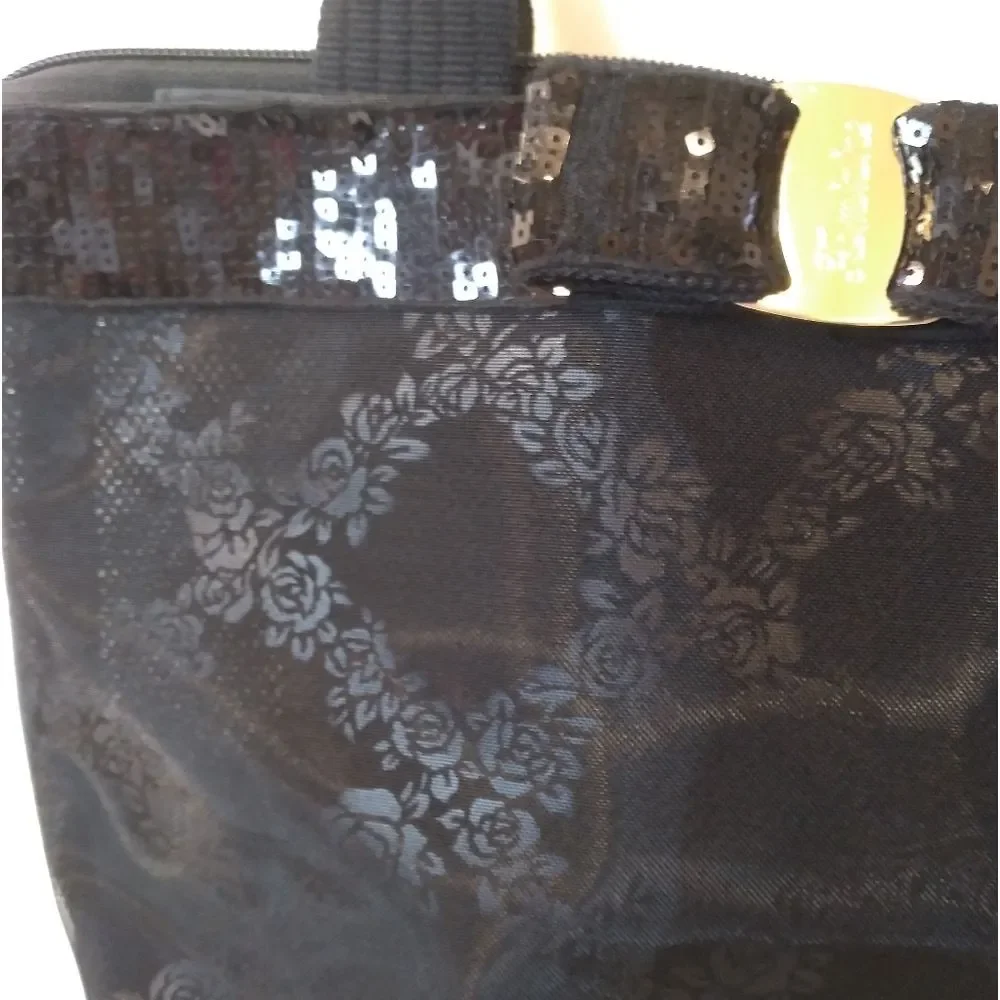 Feminine Black Mesh Hand Bag With Sequin. - Picture 3 of 9